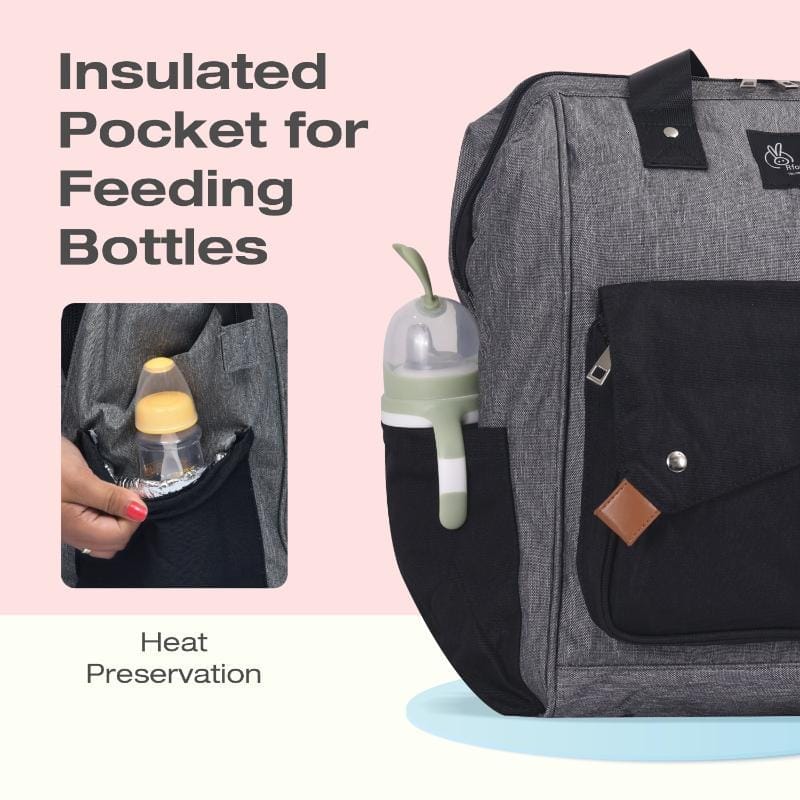 R For Rabbit Caramello Delight Smart Diaper Backpack Bag,Grey Black