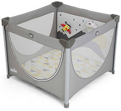 Joie Cheer Baby Playpen – Breathable Mesh Sides, Removable Mattress for Sleep & Play, Side Zipper Entry, Foldable with Carry Handle, Plush Toys Included – from Birth to 15 kg