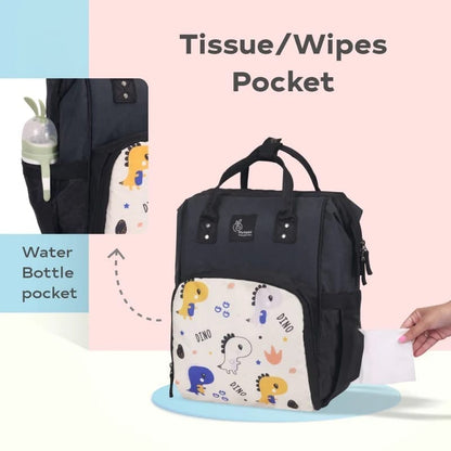Caramello Dino Diaper Bag For Mother With 11 Pockets Biege