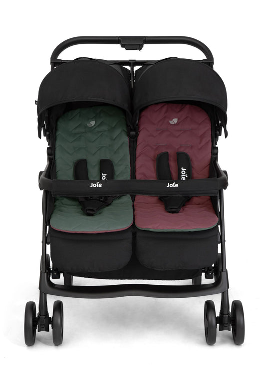 Joie Aire Twin Lightweight Double Stroller, Suitable from Birth to 15 kg, Independent Forward Facing Seats, SoftTouch 5-Point Harness, Lie-Flat Recline, UPF 50+ Canopies, All-Wheel Suspension, Reversible Seat Liners, Quick One-Handed Fold