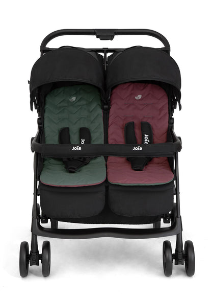 Joie Aire Twin Lightweight Double Stroller, Suitable from Birth to 15 kg, Independent Forward Facing Seats, SoftTouch 5-Point Harness, Lie-Flat Recline, UPF 50+ Canopies, All-Wheel Suspension, Reversible Seat Liners, Quick One-Handed Fold