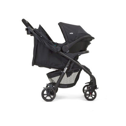 Joie muze lx Travel System, Includes juva Infant Carrier, SoftTouch 5-Point Harness, Lie-Flat Recline, UPF 50+ Canopy, All-Wheel Suspension, One Hand Fold Stroller, Usage from 0+ to 3 Years (15kg).