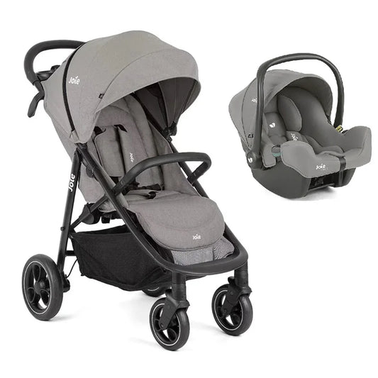 Joie Litetrax 4 Travel System - 3-in-1 Pram with Infant Carrier, Car Seat & Carry Cot Compatibility, All-Wheel Suspension, One-Touch Braking, and Adjustable Comfort Features for birth to 15 kg, Pebble