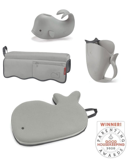 Skip Hop Moby Bath Essentials - Bath Spout Cover, Bath Kneeler, Bath Elbow Rest, Bath Mat (Grey, Set of 4)