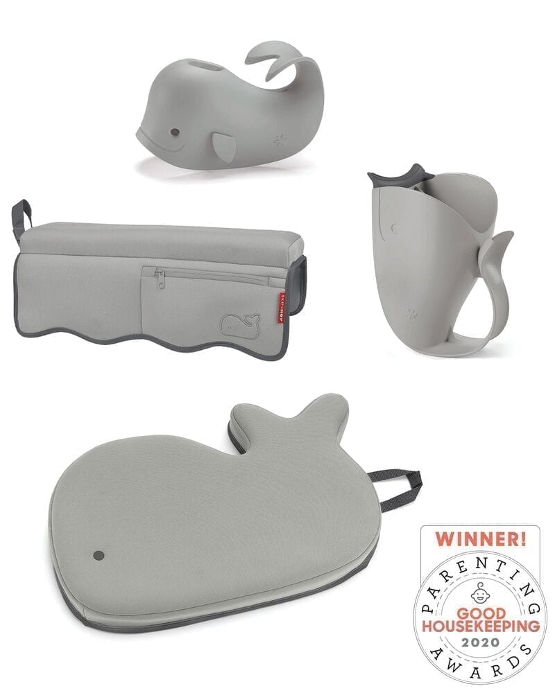 Skip Hop Moby Bath Essentials - Bath Spout Cover, Bath Kneeler, Bath Elbow Rest, Bath Mat (Grey, Set of 4)