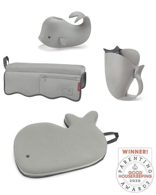 Skip Hop Moby Bath Essentials - Bath Spout Cover, Bath Kneeler, Bath Elbow Rest, Bath Mat (Grey, Set of 4)