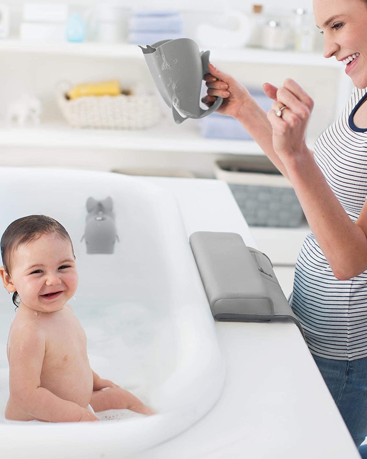 Skip Hop Moby Bath Essentials - Bath Spout Cover, Bath Kneeler, Bath Elbow Rest, Bath Mat (Grey, Set of 4)