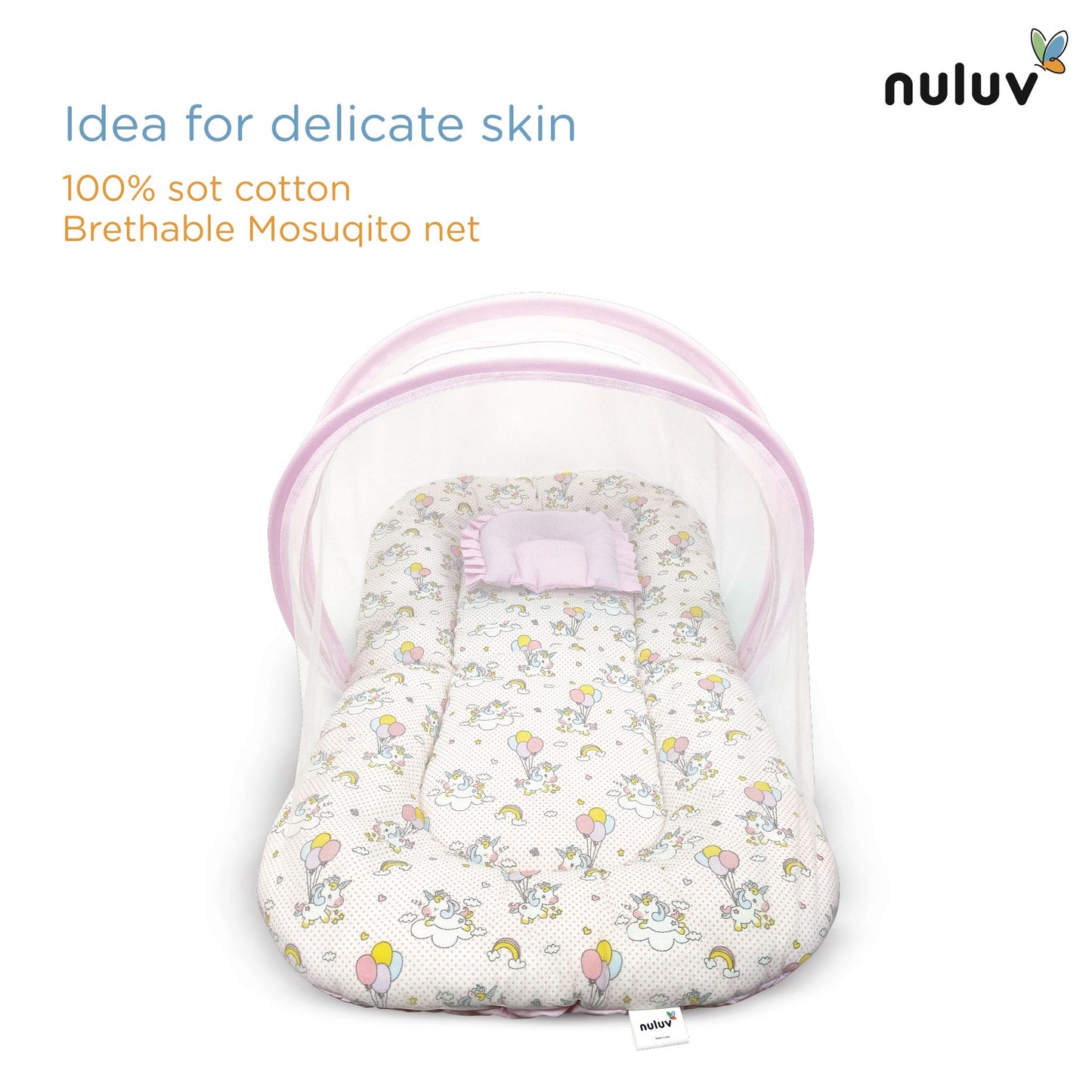 Nuluv Baby Mosquito Net Set, Foldable and Breathable Net, Zip Closure, Full Protection from Mosquitoes and Insects, 100% Cotton, Lightweight and Portable, for Babies up to 9 Months, Transport Design