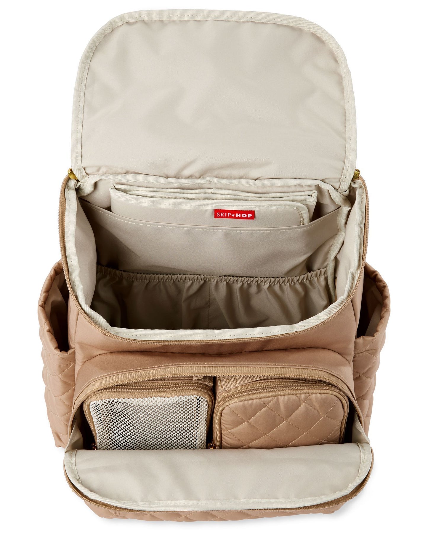 Skip Hop Forma Diaper Backpack - Maternity Bag for Newborn Baby, Multiple Pocket with Insulated Bottle Pockets & Multi Compartments Diaper Bag for Mothers for Travel - Camel
