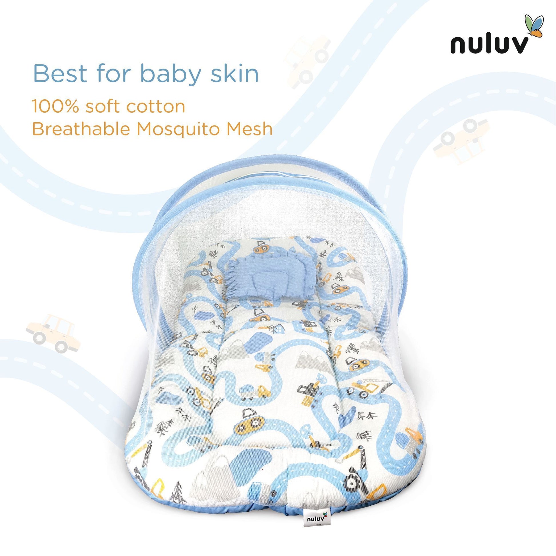 Nuluv Baby Blanket, Quilt for Baby Boys and Girls, 100% Cotton Blanket, Soft and Comfortable, Antimicrobial & Hypoallergenic Filling, 23x36 inches, for Kids Aged 0-9 Months, Transport Design