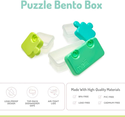 melii Puzzle Bento Box Food Storage Container – 3 Compartments (Lime, Mint & Blue)