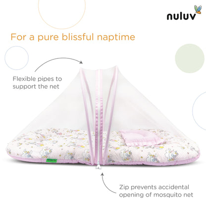 Nuluv Baby Mosquito Net Set, Foldable and Breathable Net, Zip Closure, Full Protection from Mosquitoes and Insects, 100% Cotton, Lightweight and Portable, for Babies up to 9 Months, Transport Design
