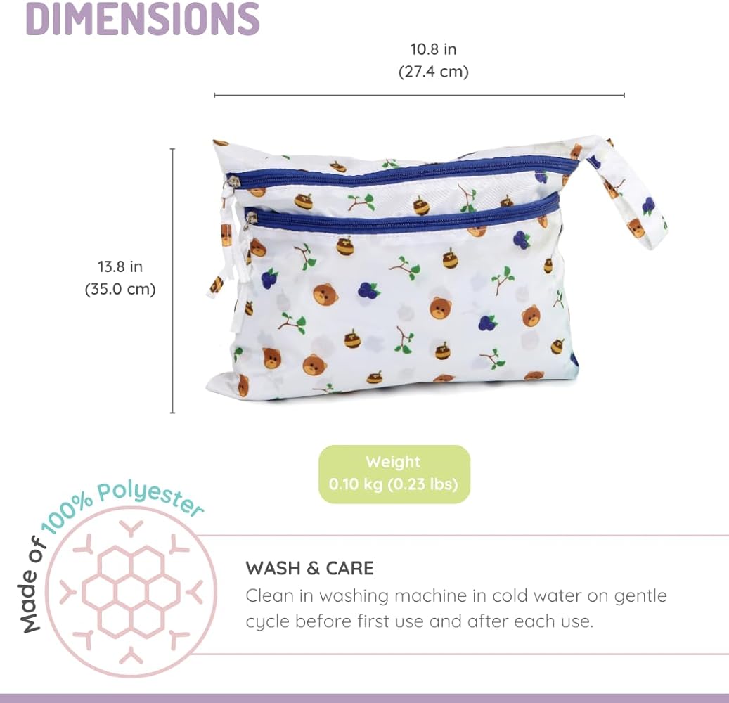 melii Waterproof Wet and Dry Bag for Wet Clothes, Swimsuits, Diapers, toiletries and Dishes - Bear