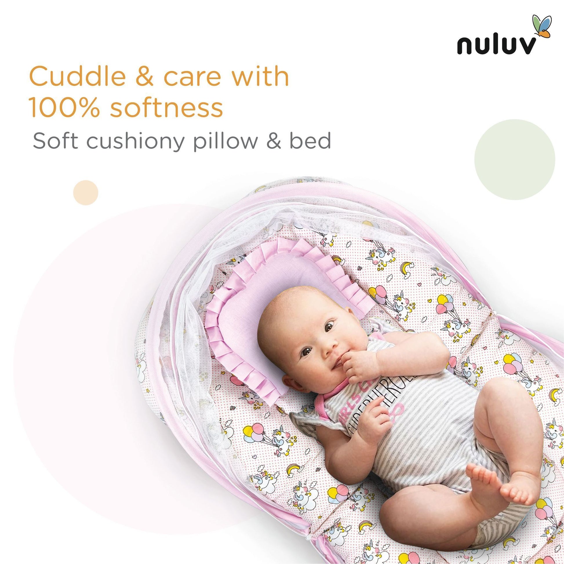 Nuluv Baby Mosquito Net Set, Foldable and Breathable Net, Zip Closure, Full Protection from Mosquitoes and Insects, 100% Cotton, Lightweight and Portable, for Babies up to 9 Months, Transport Design