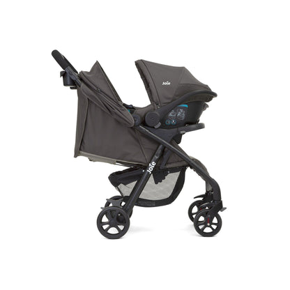 Joie muze lx Travel System, Includes juva Infant Carrier, SoftTouch 5-Point Harness, Lie-Flat Recline, UPF 50+ Canopy, All-Wheel Suspension, One Hand Fold Stroller, Usage from 0+ to 3 Years (15kg).