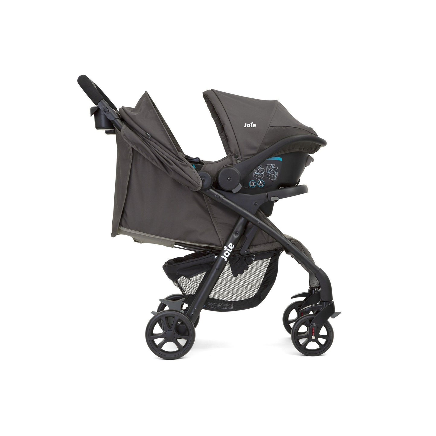 Joie muze lx Travel System, Includes juva Infant Carrier, SoftTouch 5-Point Harness, Lie-Flat Recline, UPF 50+ Canopy, All-Wheel Suspension, One Hand Fold Stroller, Usage from 0+ to 3 Years (15kg).