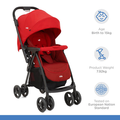 Joie Mirus Lightweight Baby Stroller - Pram with Reversible Handle, Hand Brake and One-Hand Fold, Buggy for Kids 0-2 Years (Upto 17.5 Kg) Lychee