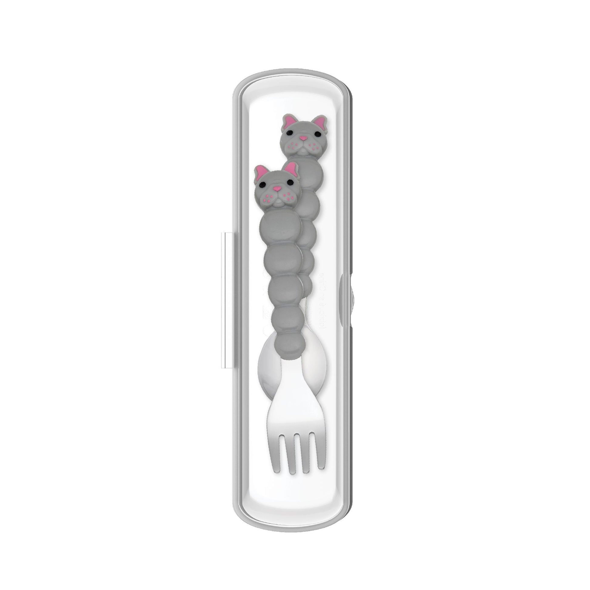 Melii Spoon & Fork with Case, Utensils for Babies and Toddlers Set- Bulldog