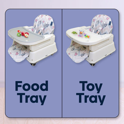 Polka Tots Kids White Portable Baby Dinning Table High Chair with Footrest for Toddler