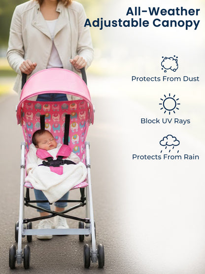 Polka Tots Pink Light Weight Elephant Print Buggy Stroller
