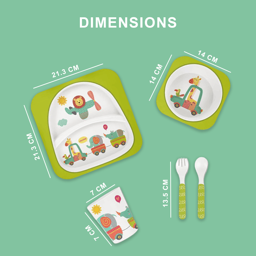 Polka Tots Eco Friendly Bamboo Fiber Kids' Dinner Set Safari - Green [BFSR494] [Polka Tots]