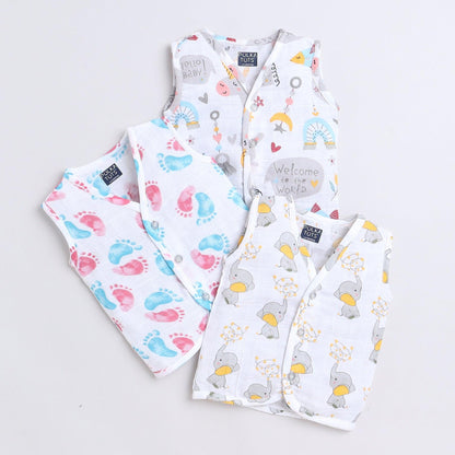 Polka Tots Unisex Multi-Color Cotton Sleeveless Jablas (Pack Of 3) (1-3 Months)