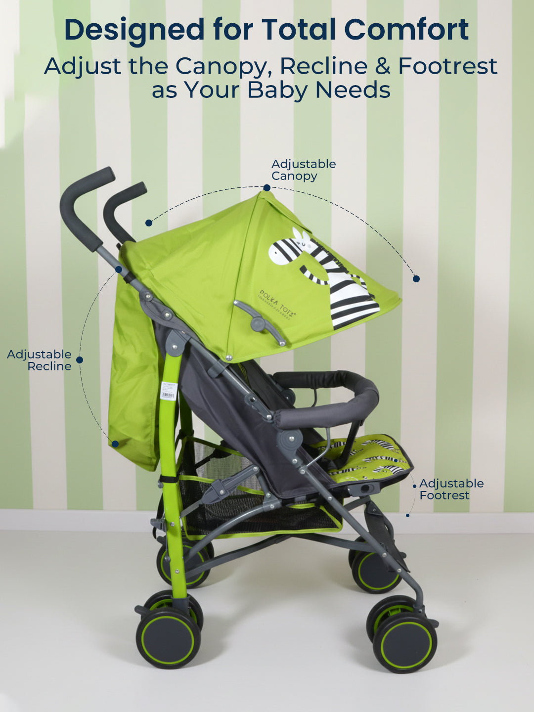 Polka Tots Green New Born Baby Zebra Stroller