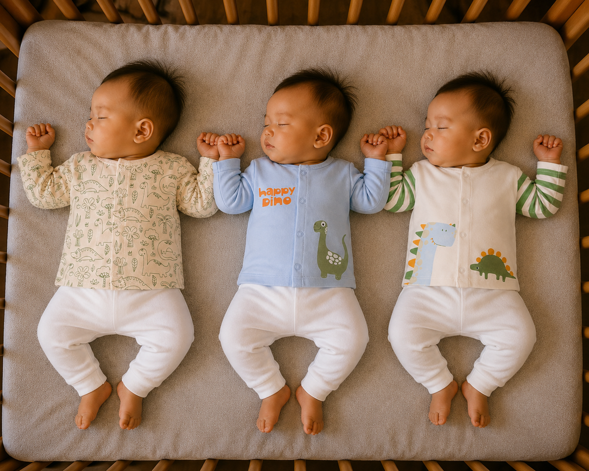 PREKIES Set Of 3 Jhablas - Dino Print (Green & Blue)