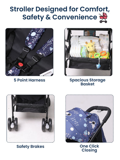 Polka Tots Blue Click Clack Travel System Space Printed Stroller & Car Seat