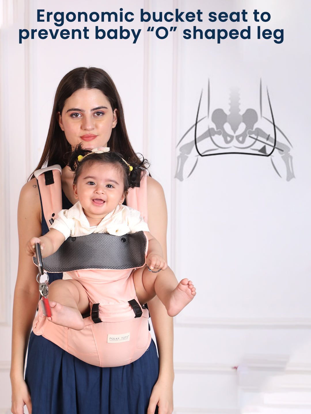 Polka Tots 6 in 1 Peach Hip Seat Baby Carrier with Airbag Seat