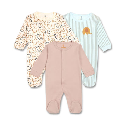 PREKIES Footed Sleepsuits Set - Elephant Print Pack Of 3
