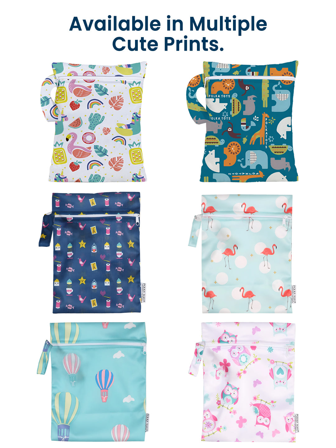 Polka Tots Waterproof & Reusable Mix Print Wet Dry Baby Diaper Bag with Zip (0-24 Months)