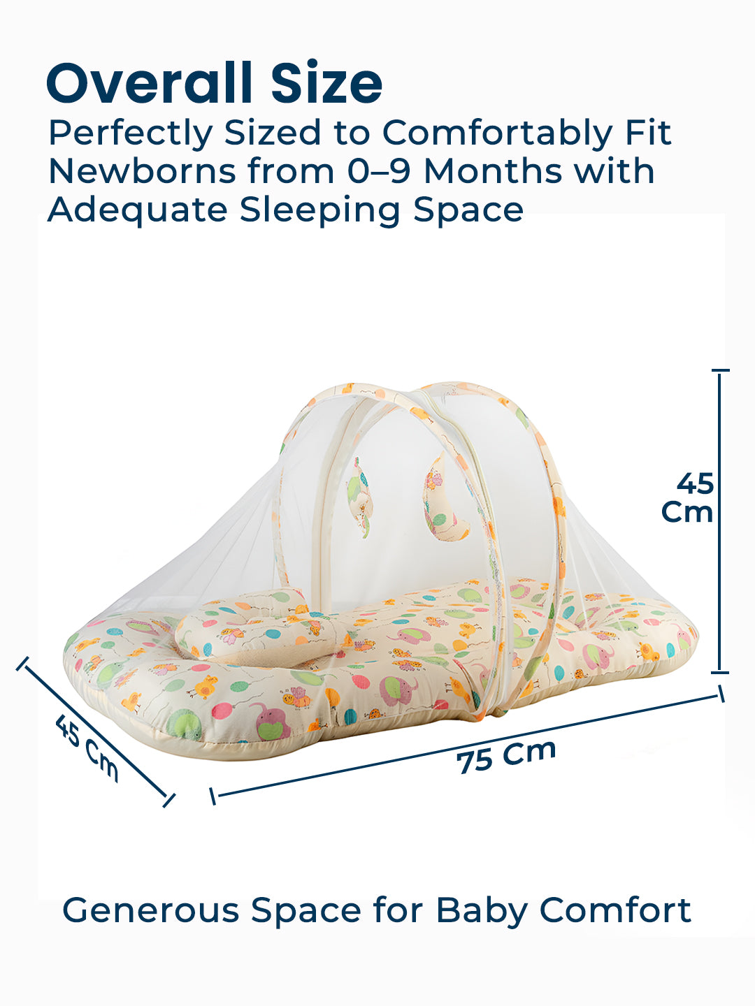 Polka Tots White Balloon Cotton Sateen Mosquito Net Bed With Toys Dangling (18-24 Months)