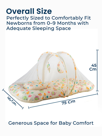 Polka Tots White Balloon Cotton Sateen Mosquito Net Bed With Toys Dangling (18-24 Months)