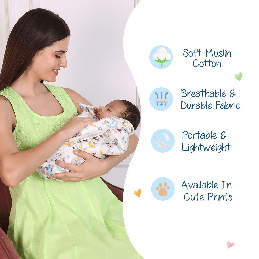 Polka Tots White Rainbow Mist & Hello Baby Muslin Cotton Swaddles (Pack of 2)