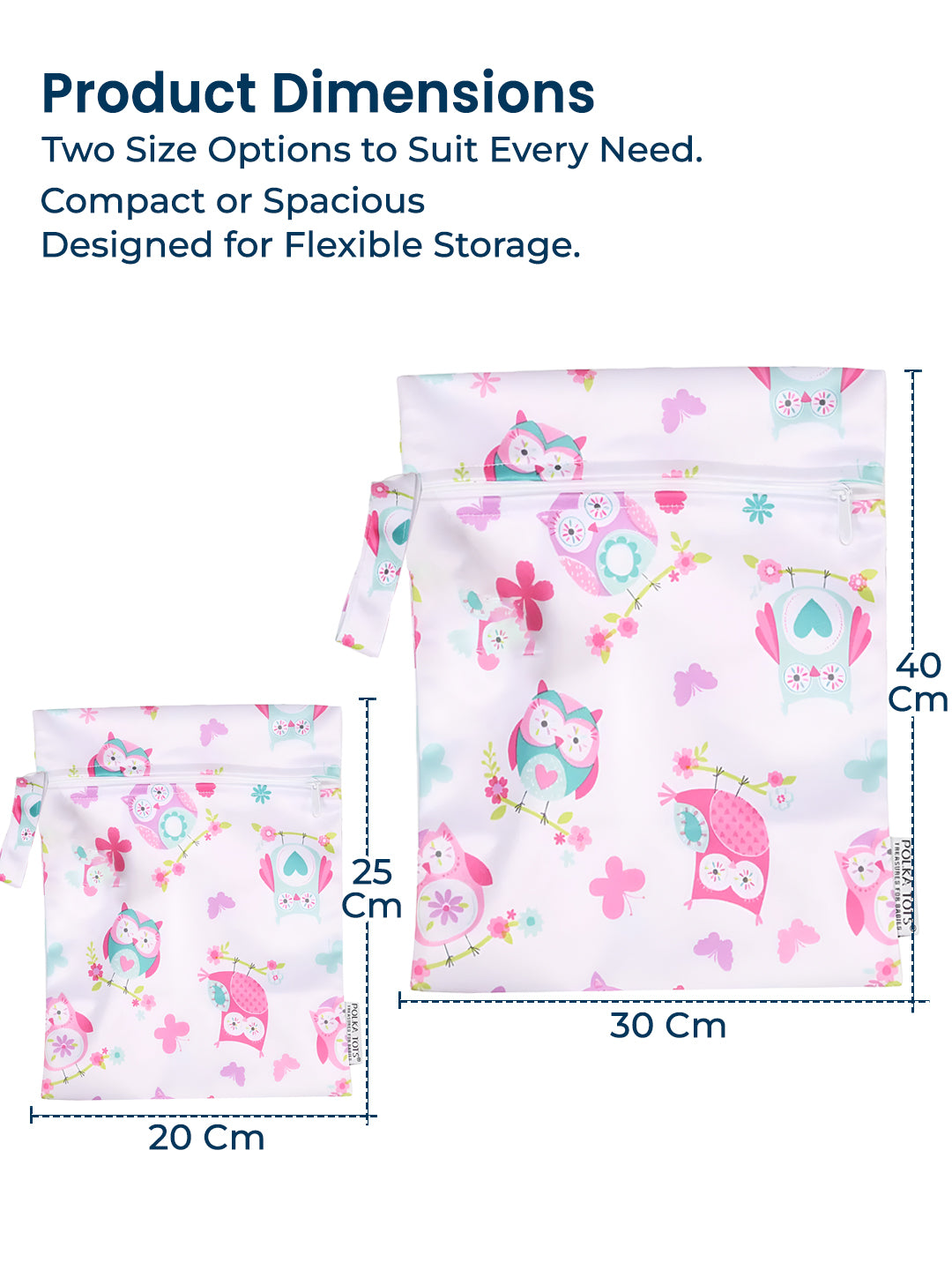 Polka Tots Waterproof & Reusable Owl Print Wet Dry Baby Diaper Bag with Zip (0-24 Months)