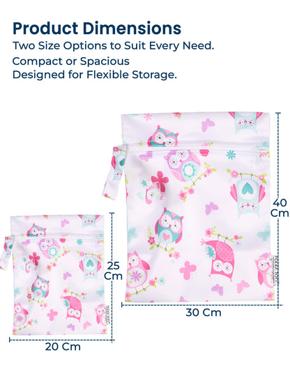 Polka Tots Waterproof & Reusable Owl Print Wet Dry Baby Diaper Bag with Zip (0-24 Months)