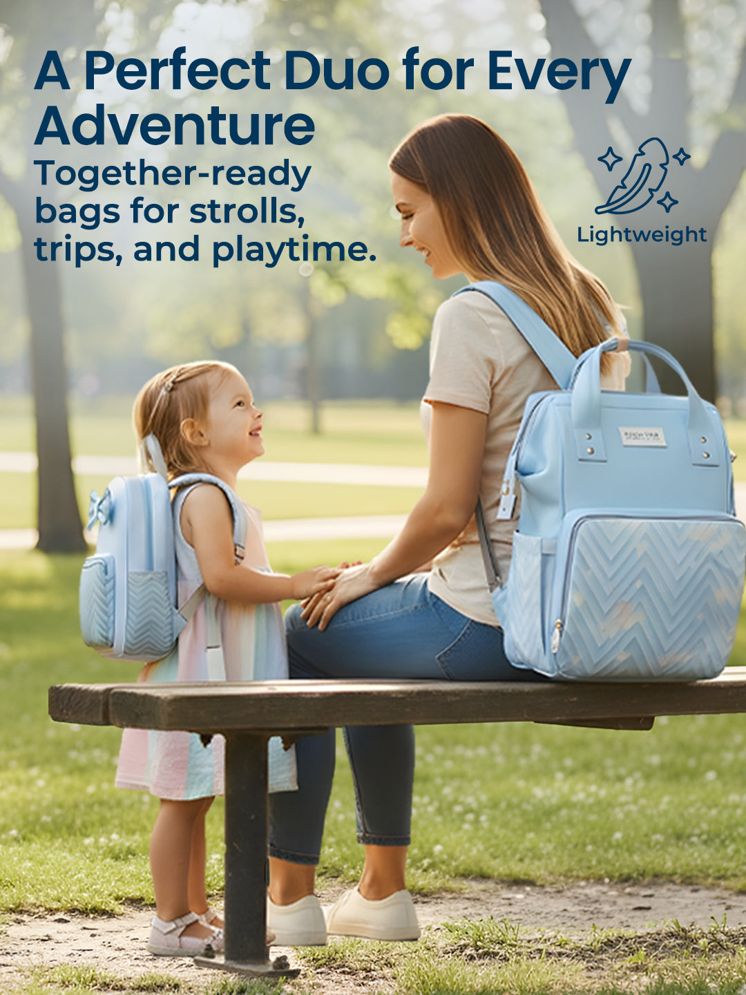 Polka Tots Blue Mama Mini Luxe Duo Diaper Bag with Attached Bow and Bag Pack (Set of 2)