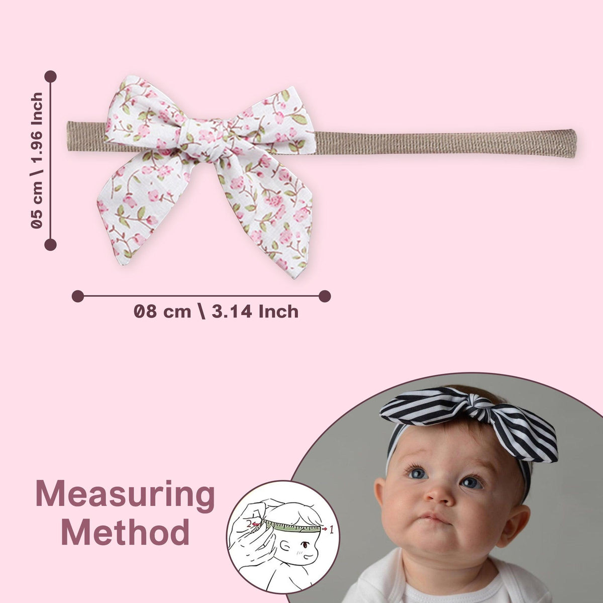 Polka Tots White Cotton Floral Bow Headband with Reversible Boho Bib (Set of 3) 12-18 Months