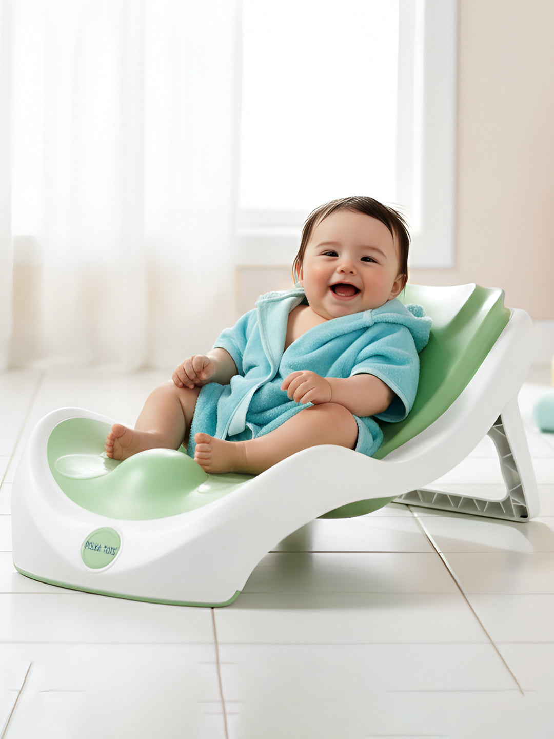 Polka Tots Tiny Tubsy Baby Bather Lightweight with Soft Rubber Newborn Bath Rack - Green