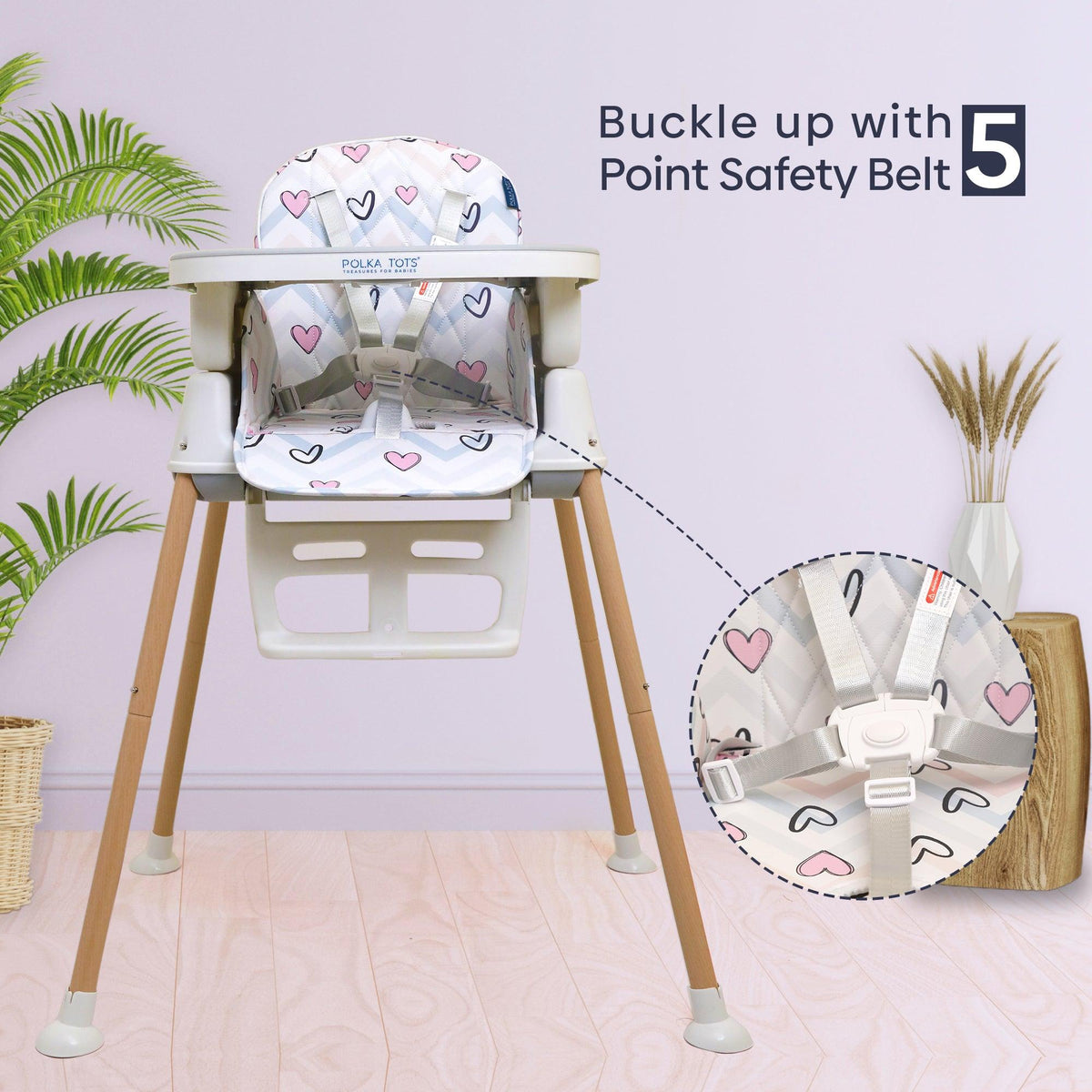 Polka Tots Kids White Portable Baby Dinning Table High Chair with Footrest for Toddler