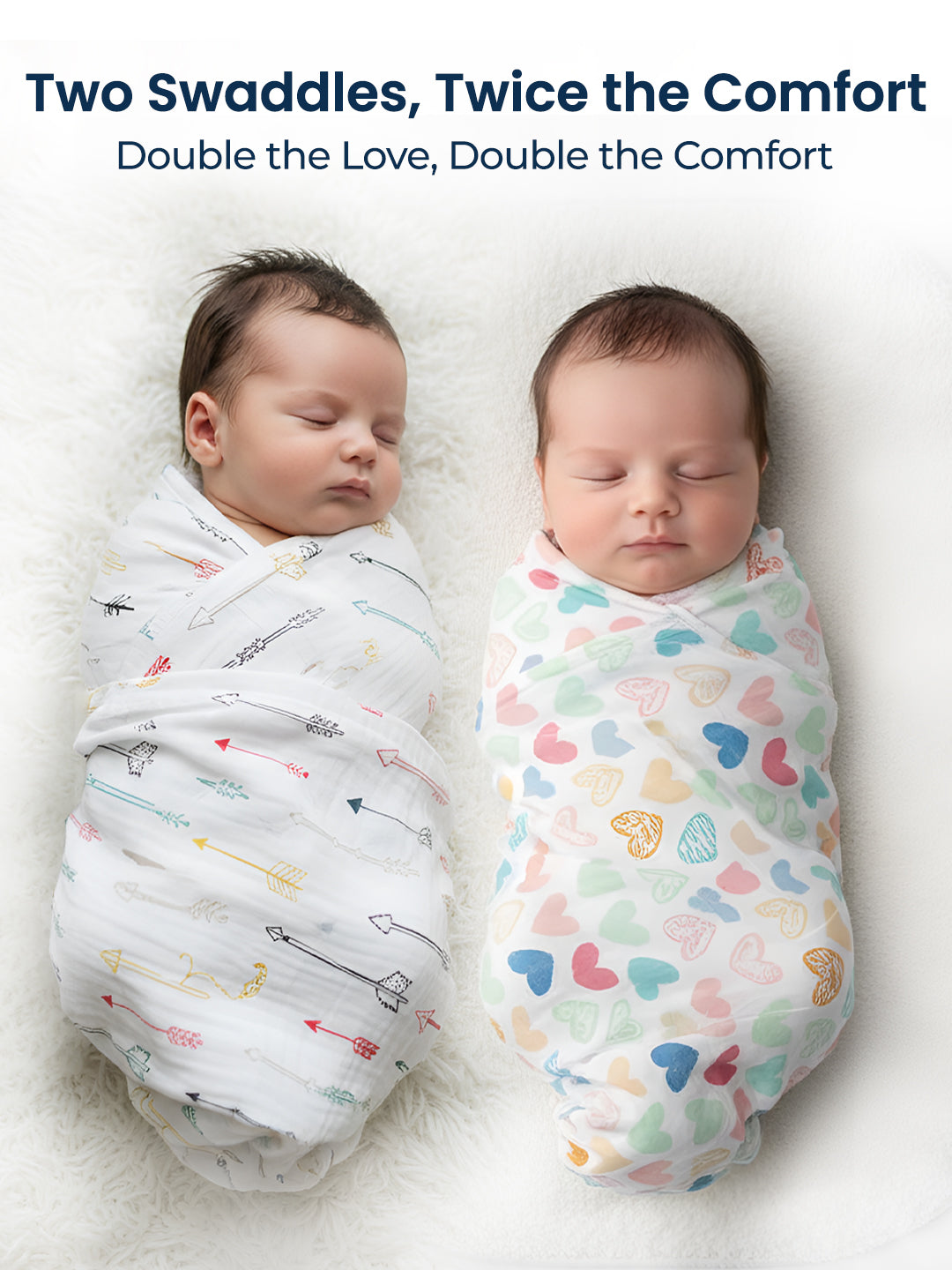 Polka Tots White Mini Hearts & Cupid Muslin Cotton Swaddles (Pack of 2)