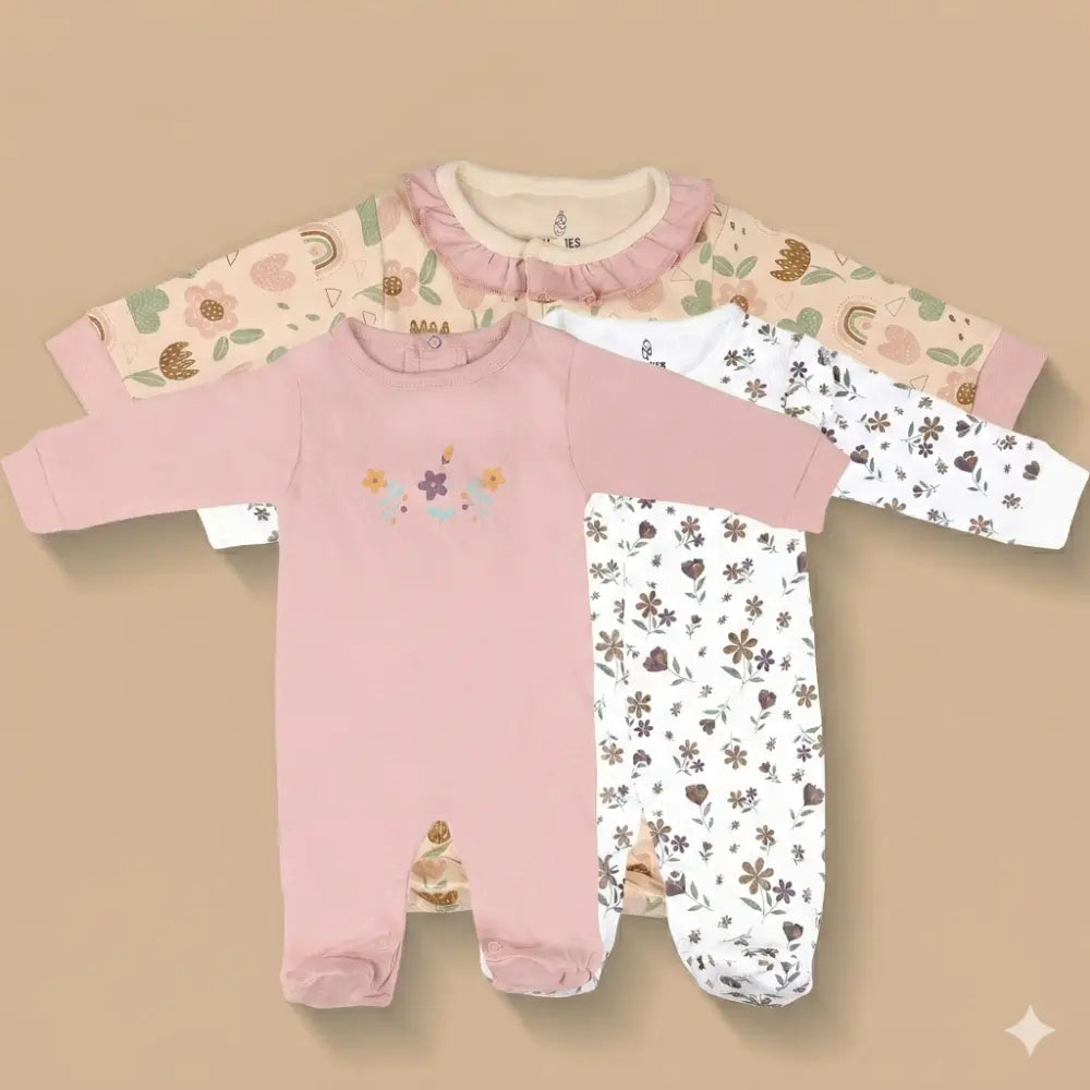 PREKIES Footed Sleepsuits Set - Flower Print Pack Of 3