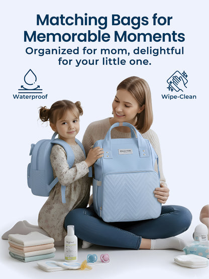Polka Tots Blue Mama Mini Luxe Duo Diaper Bag with Attached Bow and Bag Pack (Set of 2)