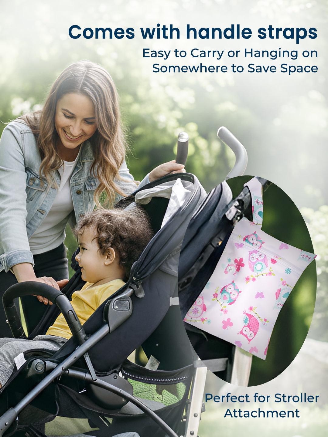 Polka Tots Waterproof & Reusable Owl Print Wet Dry Baby Diaper Bag with Zip (0-24 Months)