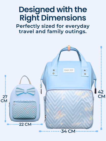 Polka Tots Blue Mama Mini Luxe Duo Diaper Bag with Attached Bow and Bag Pack (Set of 2)