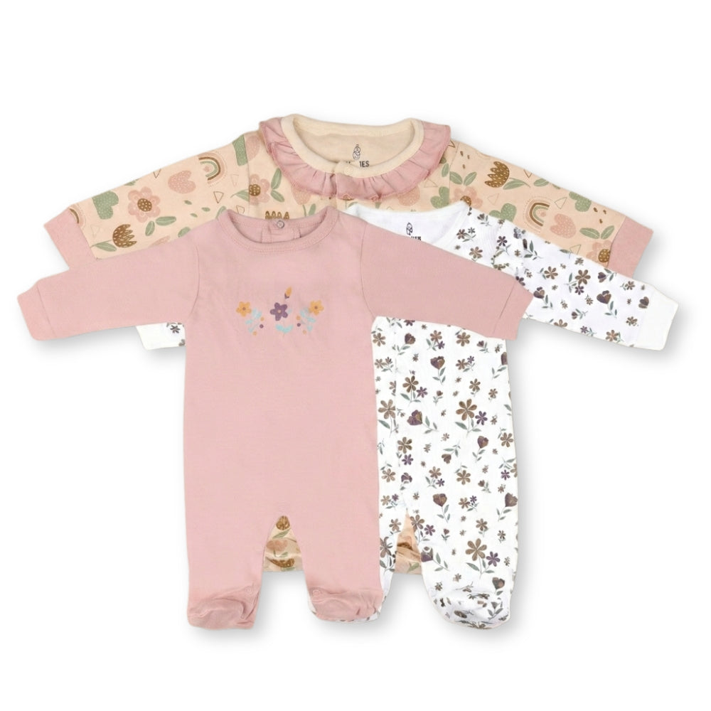 PREKIES Footed Sleepsuits Set - Flower Print Pack Of 3