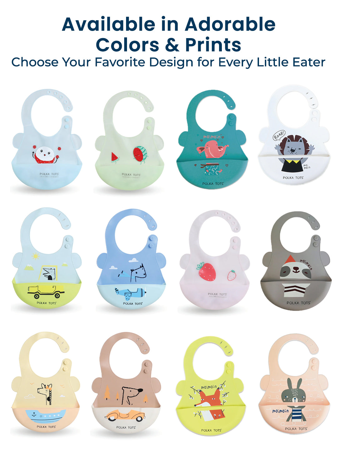 POLKA TOTS Waterproof Silicone Bib for Baby Aqua