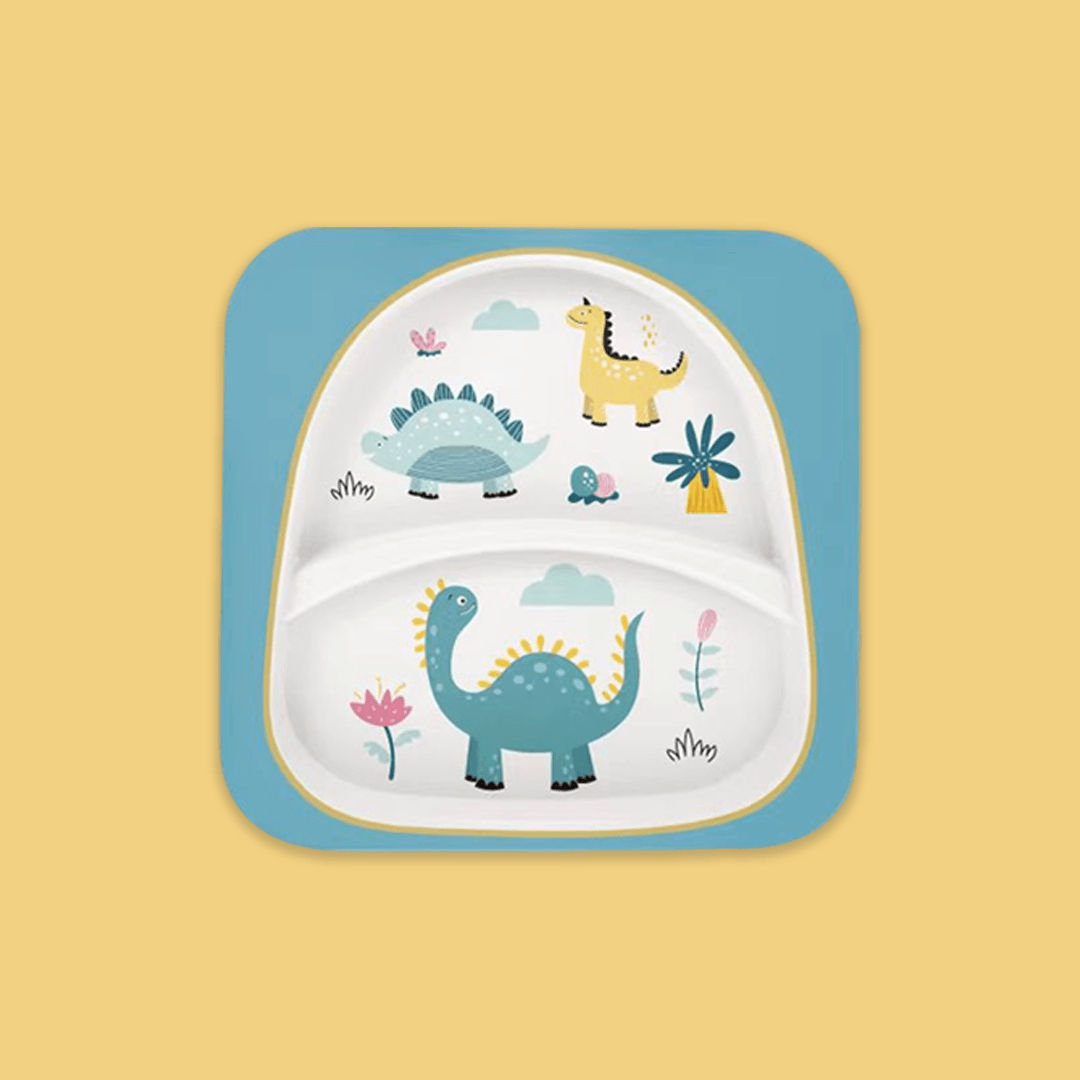 Polka Tots "Dinosaur" Toddler Eco Friendly Bamboo Fiber Dinner (Set of 5) - Blue