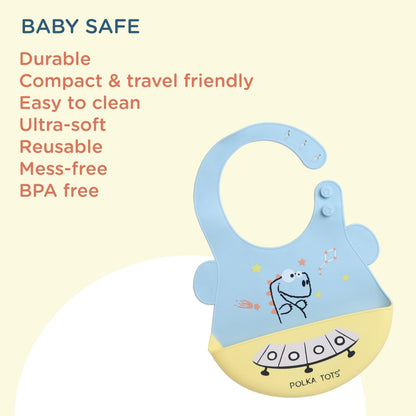 POLKA TOTS Waterproof Silicone Bib for Baby Blue
